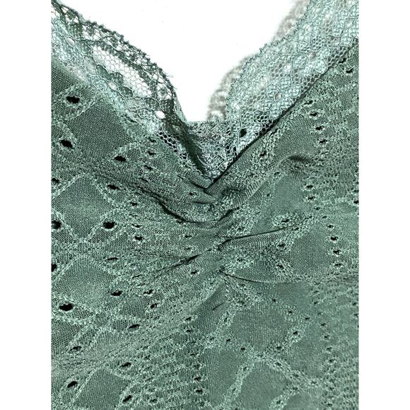 Green Camisole Eyelet Lace S Forest Fairy Coquette Ruched Bust Dainty Goblincore - Picture 2 of 9